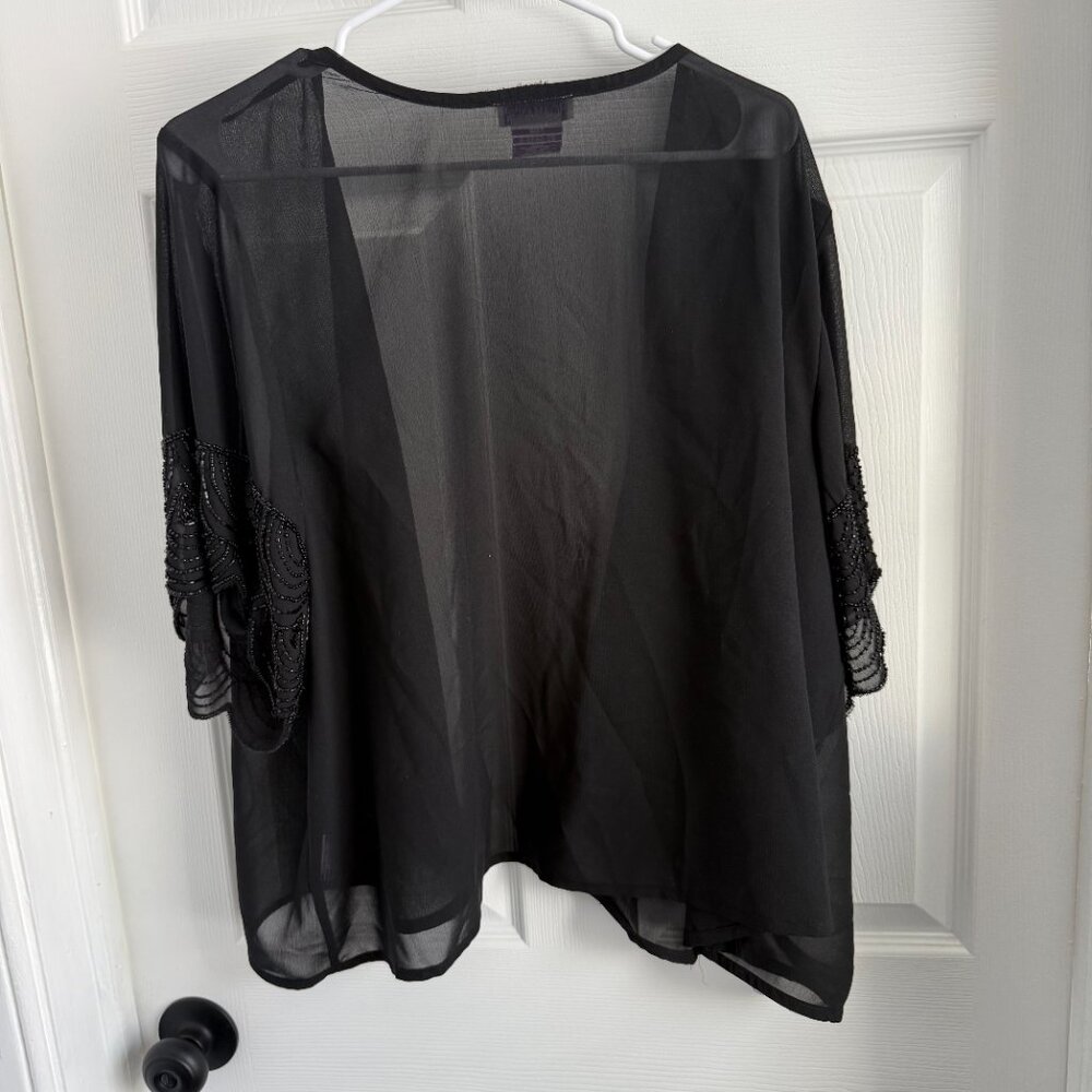 Roaman's Black Semi Sheer Shell Top W/ Beaded Embellished Sleeve Detail Sz 24W - Picture 2 of 4